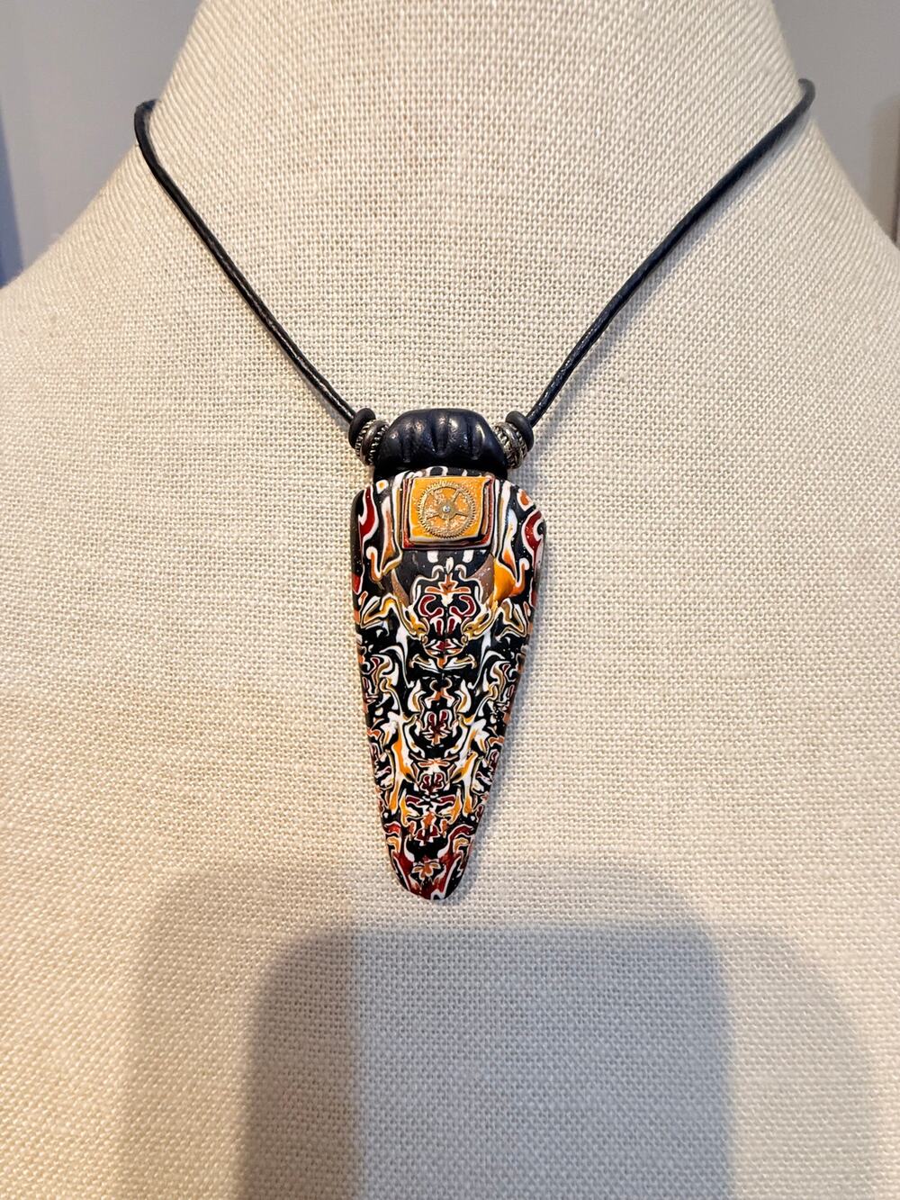 Vintage 16” Artisan Tribal Abstract Pendant Necklace